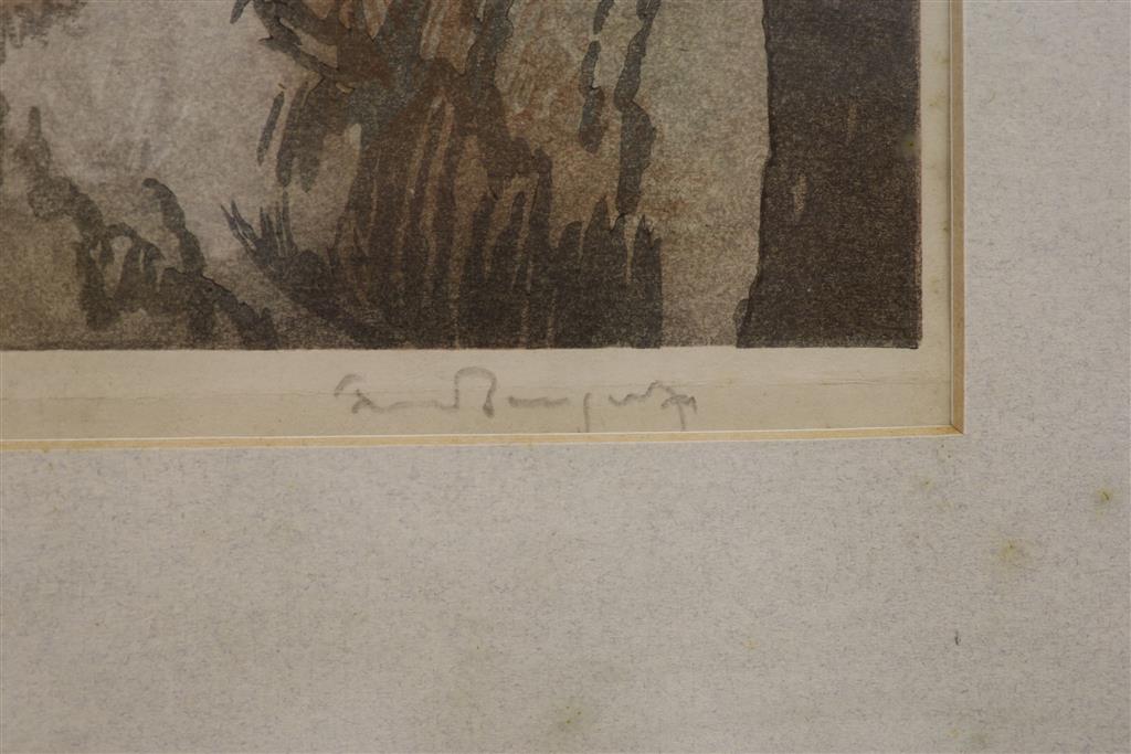 Yoshijiro Urushibara after Frank Brangwyn, wood engraving, Devils Bridge, St Gotthards Pass c.1924, signed and numbered 47, 38 x 51c